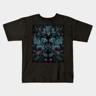 Mysterious Garden Dark flower pattern, nature, pastel, floral, red, spring, pastel Kids T-Shirt